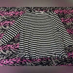 Black and White Striped Fringe Top